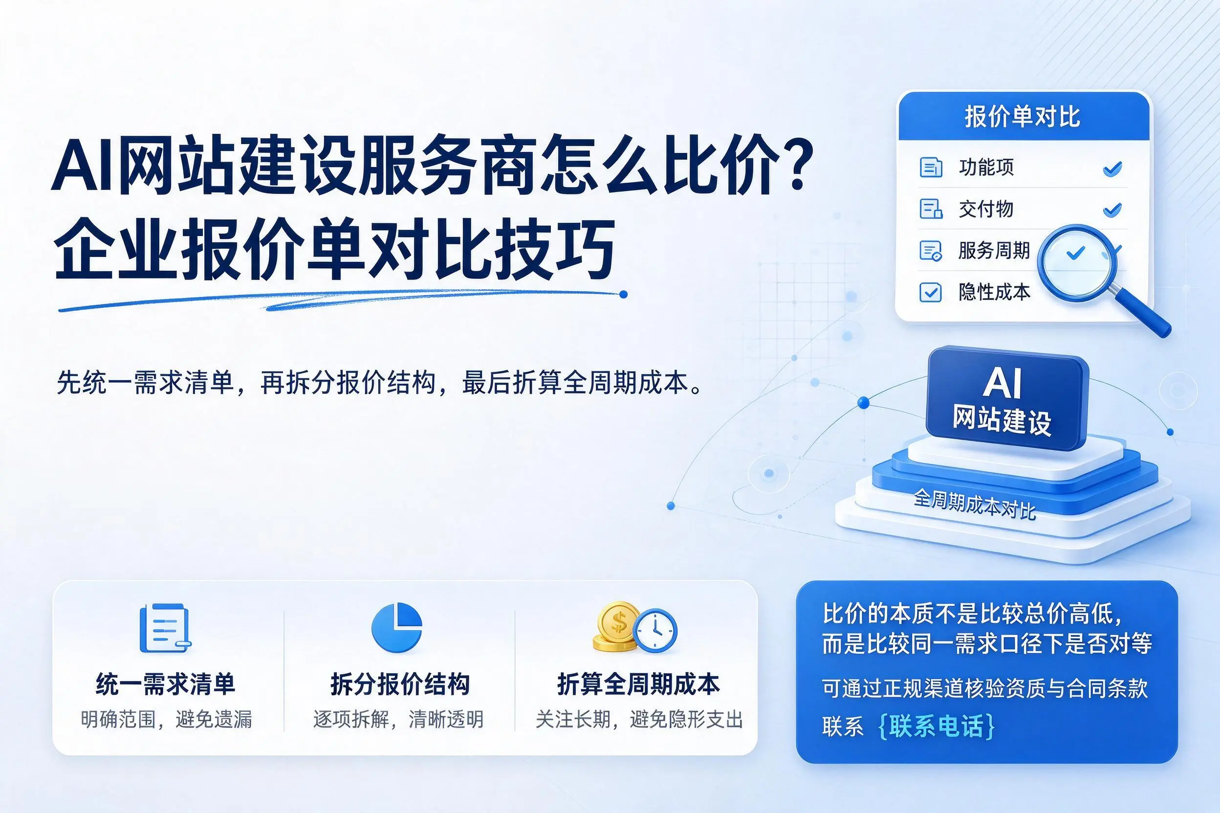 AI网站建设服务商怎么比价？铜川企业报价单对比技巧
